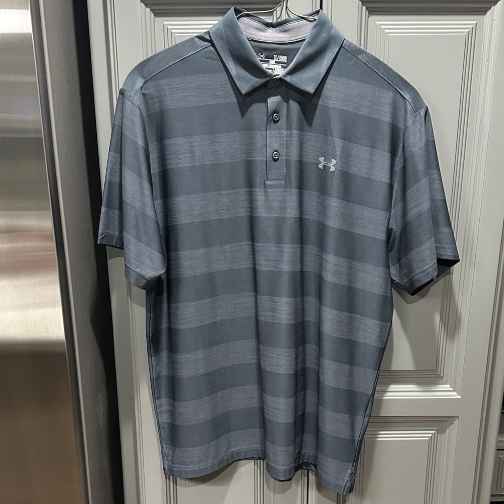 Under Armour Men's Striped Polo in Dark Gray XL